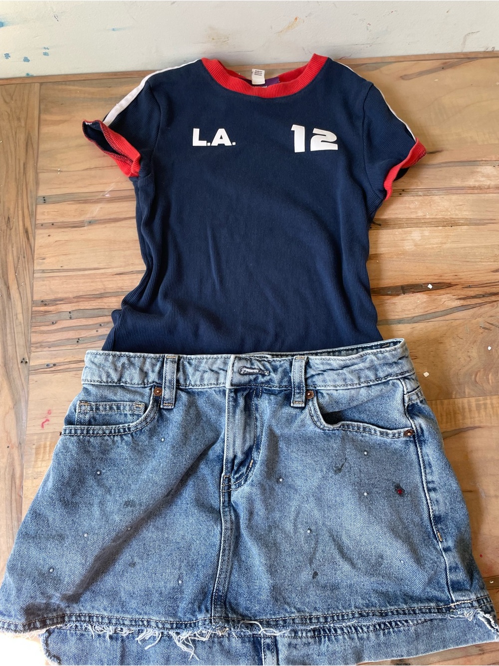 Kids Navy Short Sleeve Tee with Red Trim and 'L.A. 12' Graphic